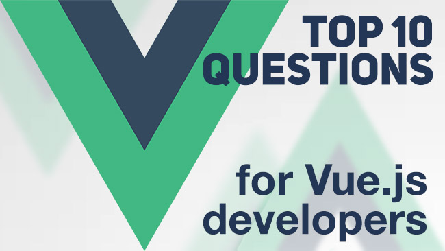 artwork depicting various Vue.js interview questions