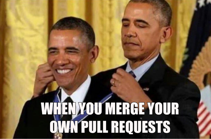 When you merge your own pull request meme