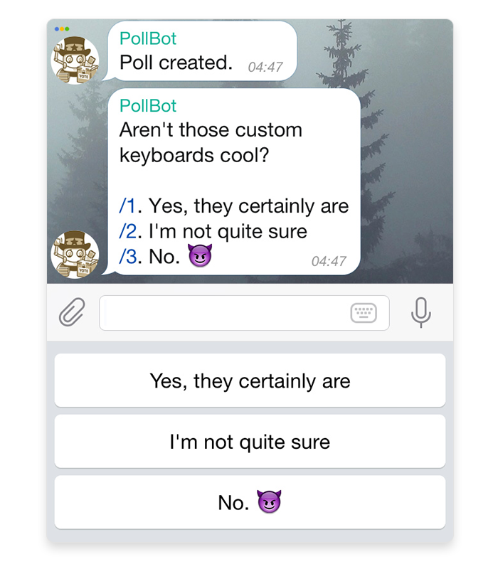 screenshot of an inline keyboard in Telegram