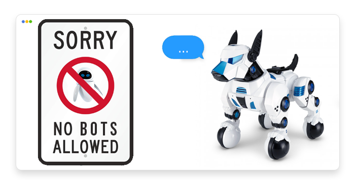 artwork depicting a stylized robot dog next to a "No robots allowed!" sign