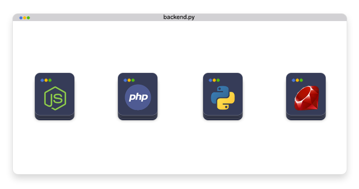 logos of Node.js, PHP, Python, and Ruby