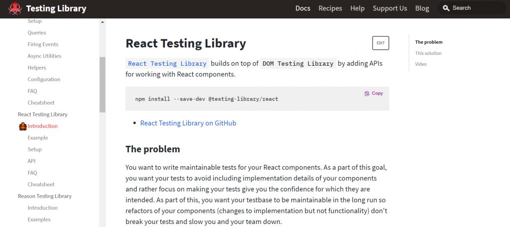 React Testing Library Website Screenshot
