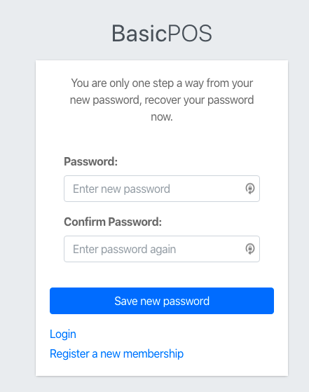 Password reset page