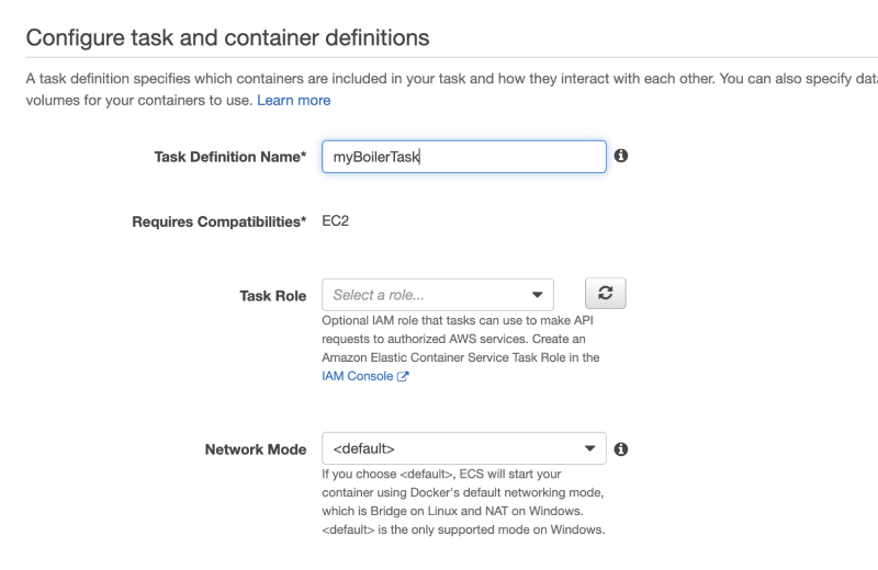 Configure task and container definitions