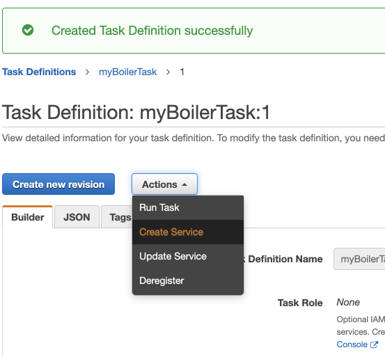 Task definitions successfully created