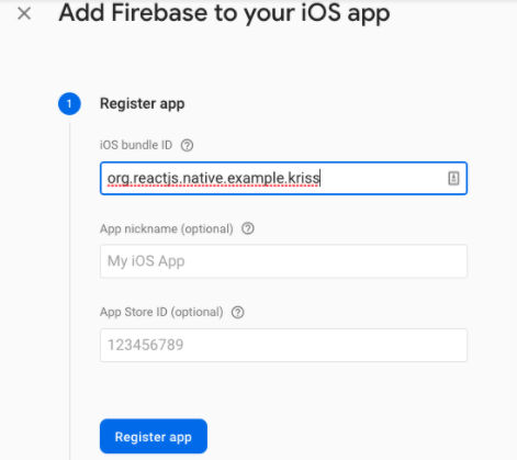 Add new Firebase app