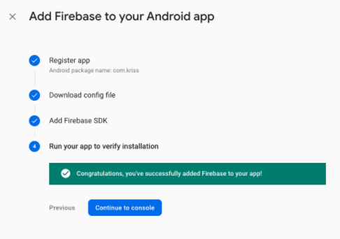 Finalize setup Firebase on Android