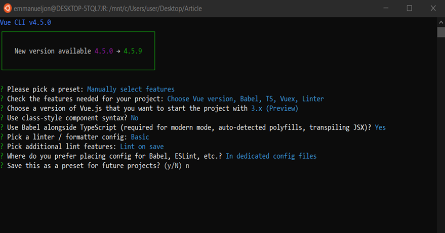 Project setup options