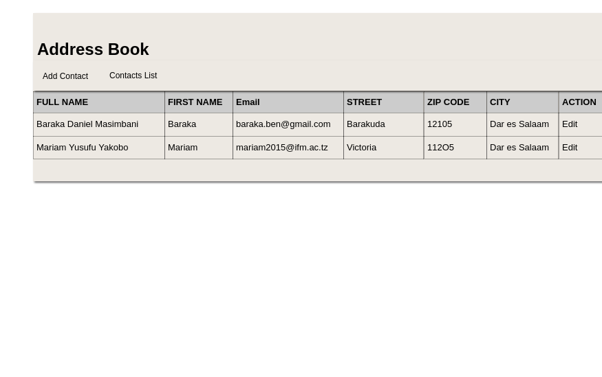 Contacts list wireframe