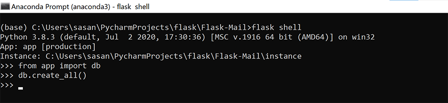 Flask shell to create the users' table