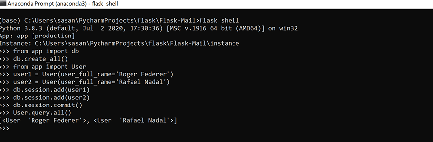 Flask shell insert sample users