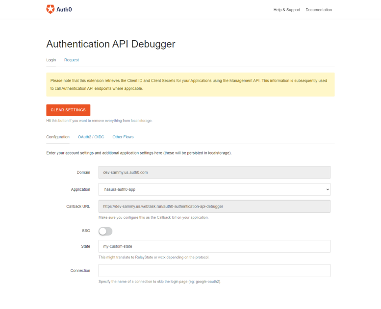 Auth0 API debugger extension