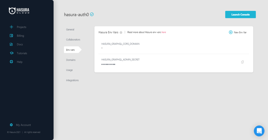 Hasura Env Vars