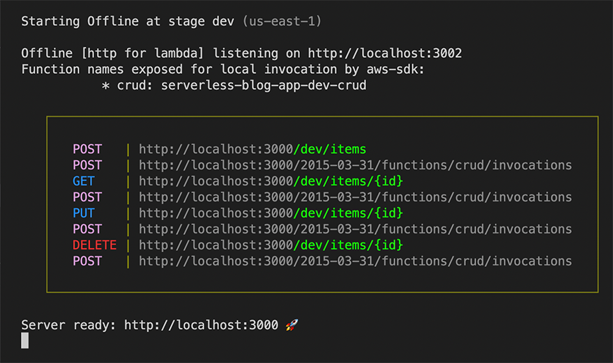 Bash. "Serverless Offline" plugin