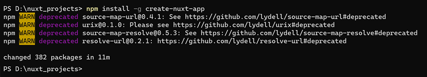 Run create-nuxt-app on command line for global installation