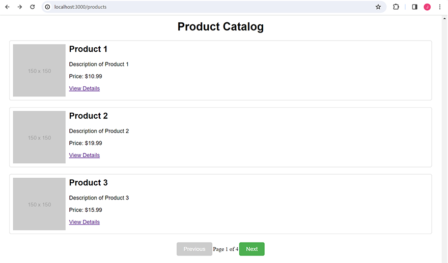 View of your products listing page