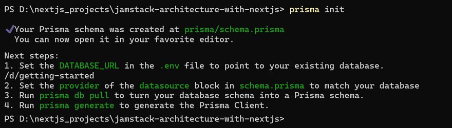 The command prisma init initializes a new Prisma project in your directory, and creates necessary files and directories such as prisma/schema.prisma and prisma/client.